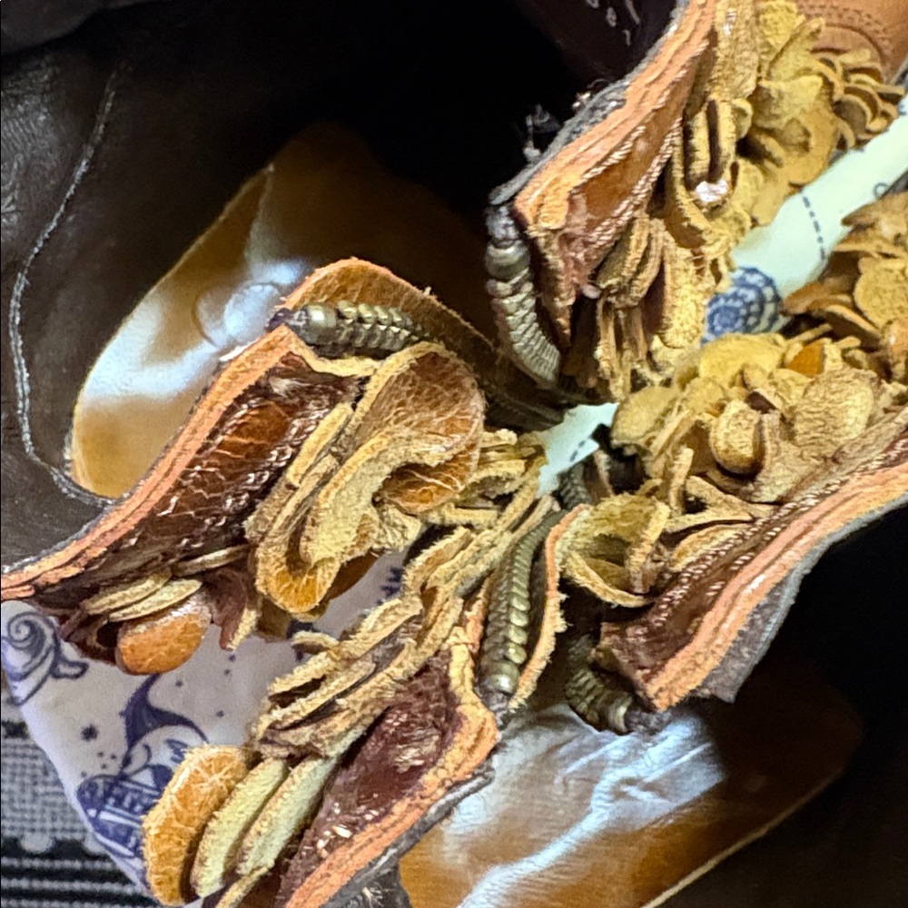 Artisan Floral Appliqué Leather Ankle Boots - Brown - Picture 3 of 4